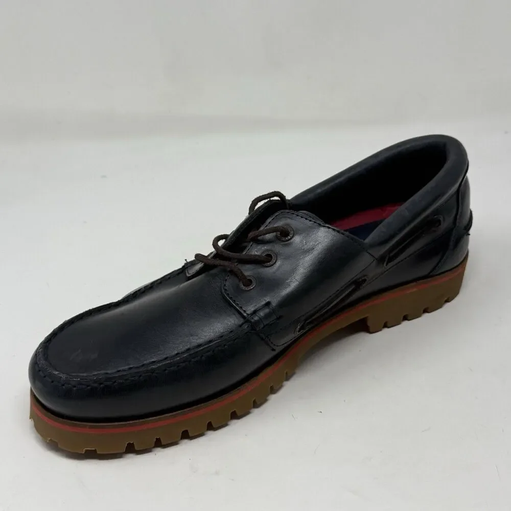 Tommy Hilfiger Lug Sole Boat Shoes Mens 11.5 Blue Leather 3 Eye Chunky Prepcore